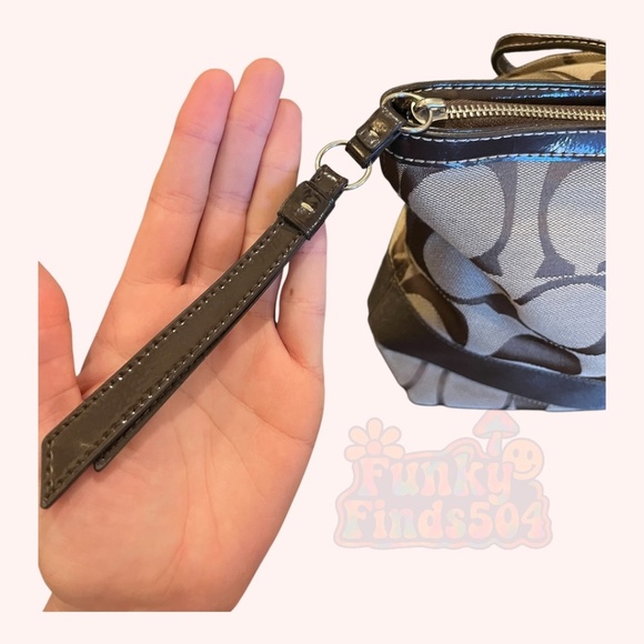 Coach Signature Stripe Tote F19046 Khaki Brown Canvas Leather Trim Purse Bag - Picture 5 of 14